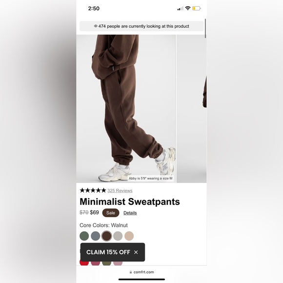 Comfrt Minimalist Hoodie & Sweatpants Set, Walnut brown, Size medium - Picture 2 of 2